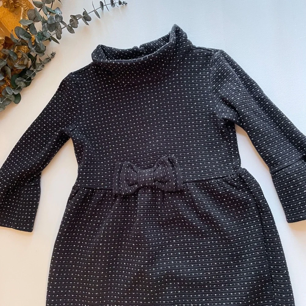 Janie Jack x Juno Valentine Girls Dress 5 Black Metallic Bow Holiday Party Photo